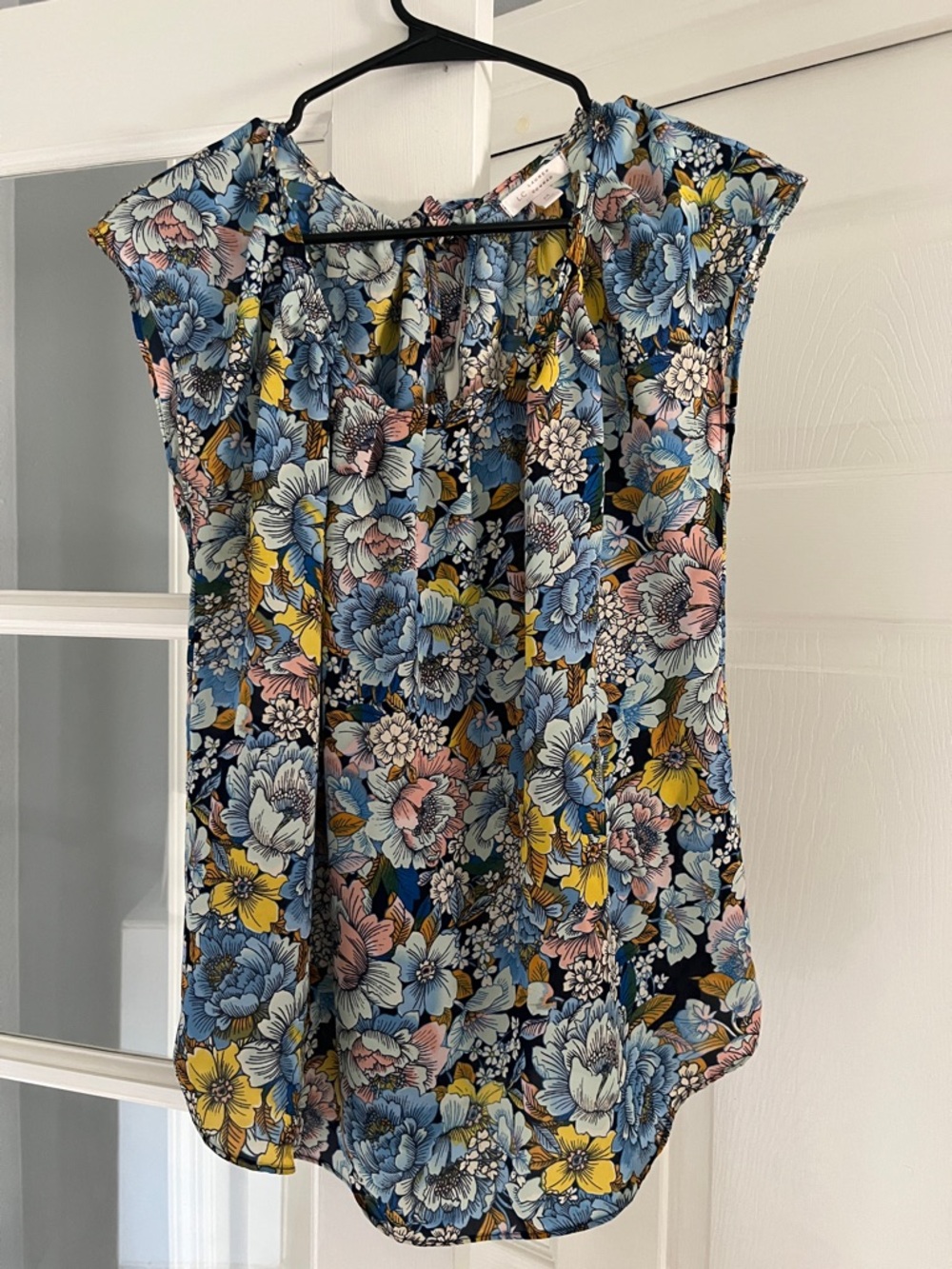 LC Lauren Conrad Floral Cap-Sleeve Blouse in Blue, Yellow & Pink